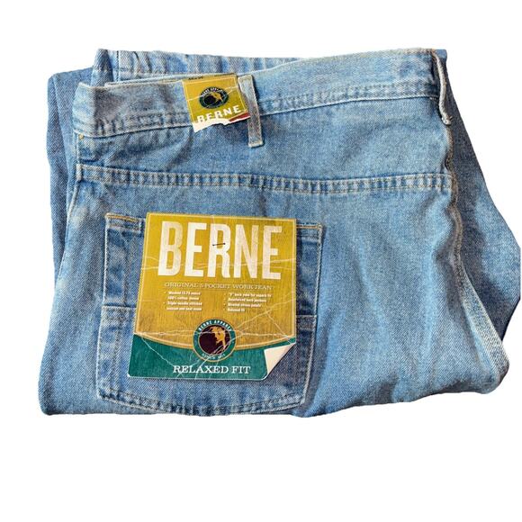 NWT Berne Relaxed Fit Straight Leg Jeans Workwear Men’s 46x32 Light Wash - Picture 8 of 8